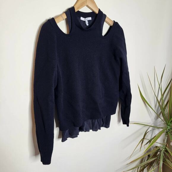 Derek Lam 10 Crosby Long Sleeve Shoulder Cut-Out Ruffle Hem Sweater - Black - Picture 10 of 10